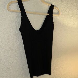 Black Scalloped Knit Tank Top